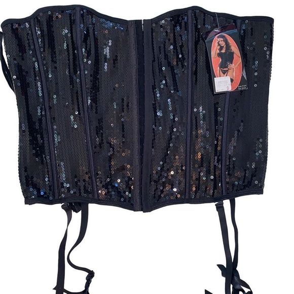 NWT Seven Till Midnight Sequin Queen Bustier Corset And Pantie Set Black 3X/4X - Picture 1 of 4